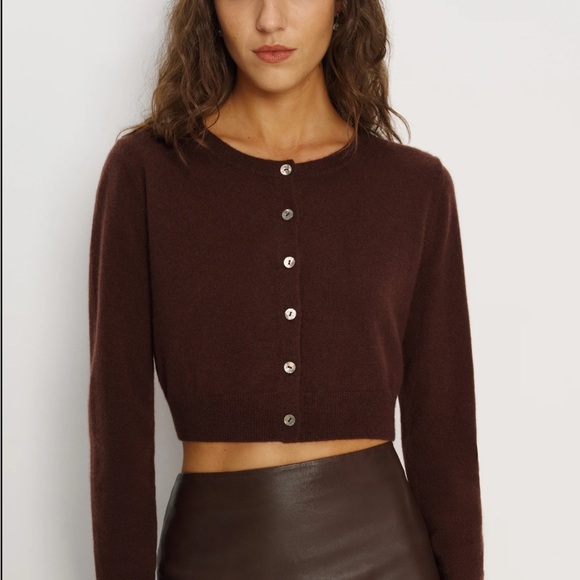 NWT Reformation Janie Cashmere Crew Cardigan - mahogany small - Picture 2 of 3